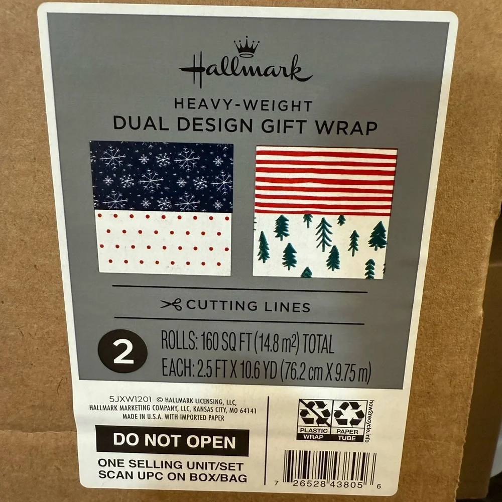 Hallmark Dual Design Christmas Wrapping Paper Gift Wrap 160 Sq Ft Cutting Lines